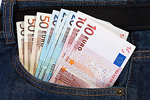 欧元,钞票,牛仔裤,口袋