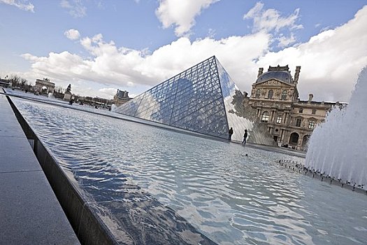 卢浮宫,喷泉,金字塔,巴黎,法兰西岛,法国