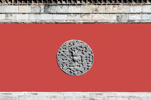 砖雕红色影壁墙,南京朝天宫景区