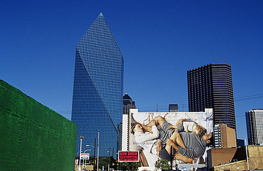 广告牌,摩天大楼,城市,喷泉,地点,塔楼,达拉斯,德克萨斯,美国