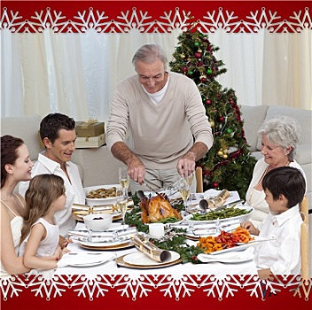 家庭,庆贺,圣诞晚餐,火鸡,在家
