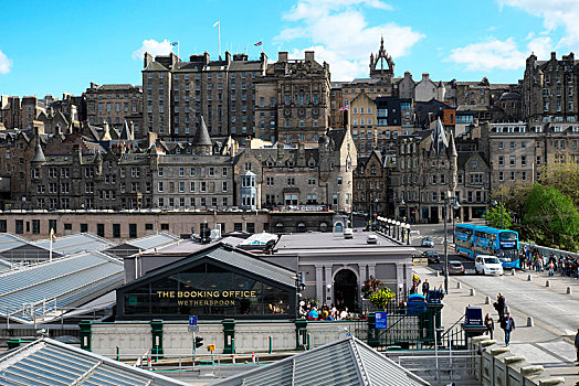 老城,正面,火车站,爱丁堡,苏格兰,英国,欧洲