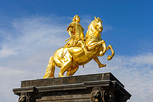 金色,骑乘,骑马雕像,萨克森,国王,八月,市场,德累斯顿-新城,德累斯顿,德国,欧洲