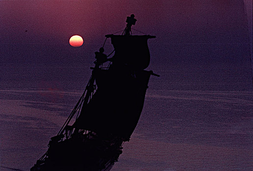 船,帆,日落
