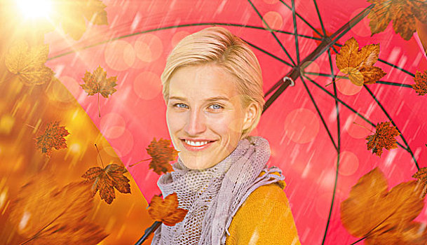 合成效果,图像,微笑,女人,拿着,伞,公园