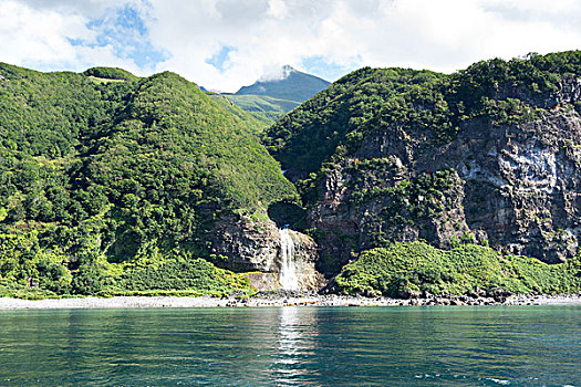 绿色,山,靠近,水,北海道,日本