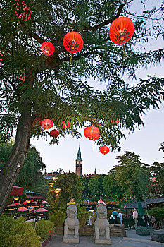 灯笼,树,蒂沃利公园,哥本哈根,丹麦