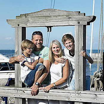 家庭,微笑,一起,码头