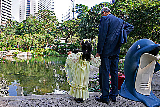 爷爷,孙女,香港公园