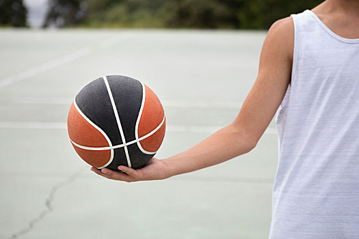 男性,青少年,篮球手,拿着,球,篮球场,局部