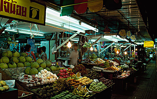 水果摊,市场,夜晚,芭堤雅,泰国