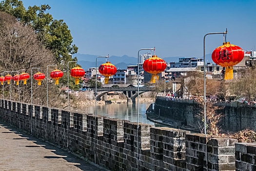 福建省长汀县明代古城墙建筑景观