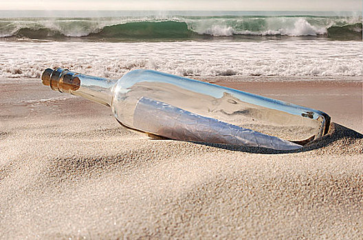 神秘,信息,清晰,玻璃瓶,出现,沙子,海滩