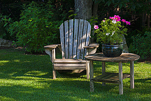 宽木躺椅,花盆,魁北克,加拿大