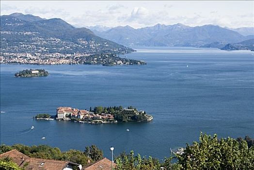 岛屿,马焦雷湖,意大利,俯拍