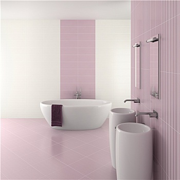 紫色,现代,浴室,一对,盆,浴缸