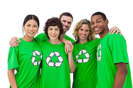人群,穿,绿色,衬衫,回收标志