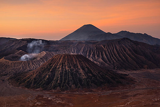 火山,烟,婆罗莫,山,国家公园,爪哇,印度尼西亚,亚洲