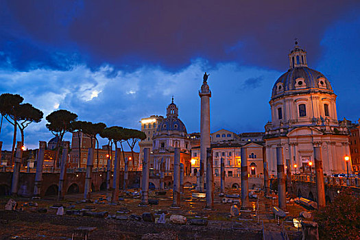 古罗马广场,圣马利亚,洛雷托,教堂,黄昏,罗马,拉齐奥,意大利,欧洲