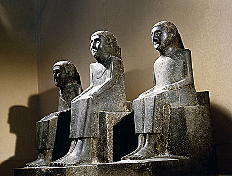 雕塑,三个,坐,塑像,埃及,迟,早,罗马时期,广告