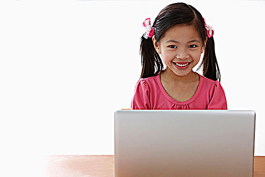 孩子,中国人,女孩,玩,笔记本电脑