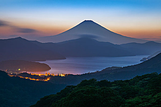 湖,山,富士山,早晨