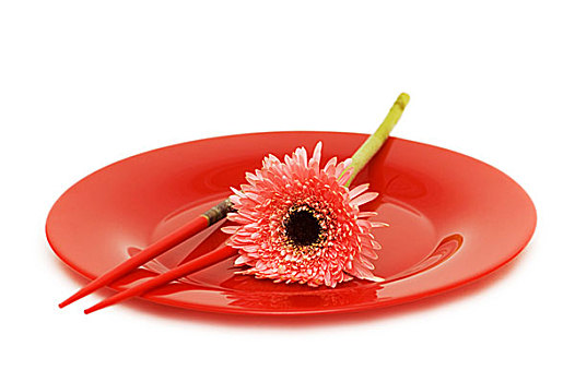 红花,盘子,筷子,隔绝,白色背景