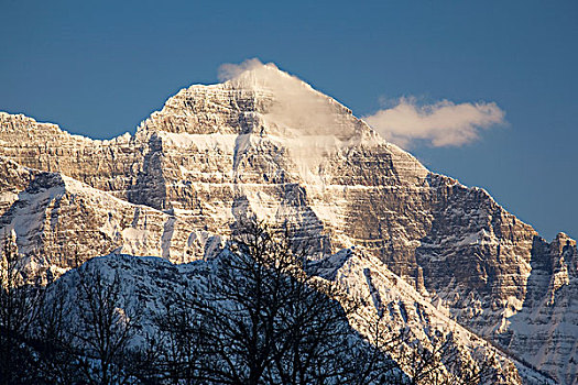 雪山,顶峰,日落,沃特顿,艾伯塔省,加拿大