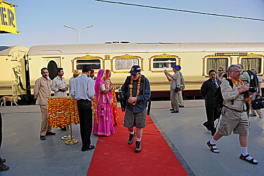 乘客,到达,斋沙默尔,印度,列车,宫殿,轮子