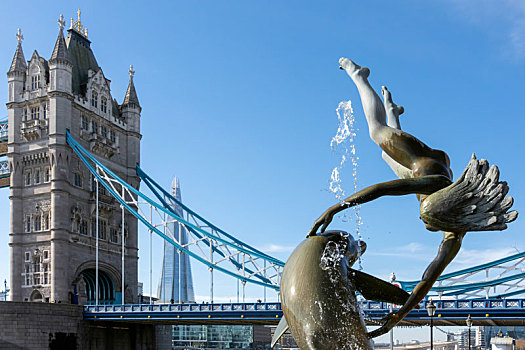 雕塑,女孩,海豚,靠近,塔桥,伦敦