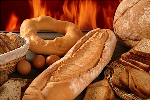 面包,静物,多样,形状,糕点店,火