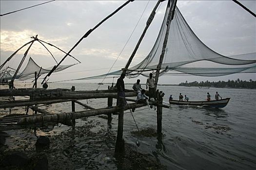 中国,渔网,海滩,堡垒,喀拉拉,印度