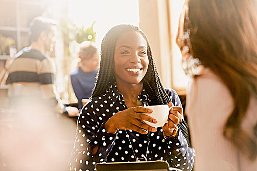 微笑,女人,朋友,喝咖啡,交谈,咖啡