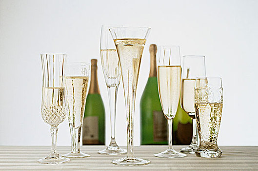 香槟,品种,玻璃,瓶子,背景