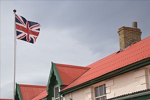 仰视,英国国旗,摆动,屋顶,建筑,福克兰群岛,英格兰