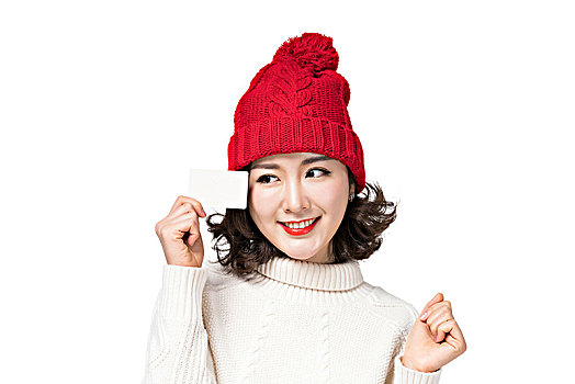 戴红帽子的年轻女子