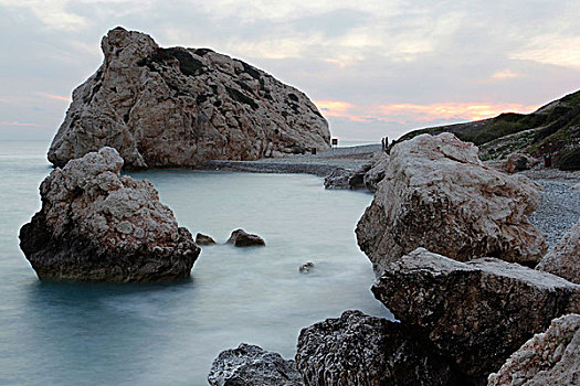 海岸,石头,靠近,傍晚,塞浦路斯,希腊,欧洲