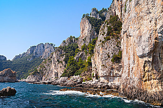 海边风景,石头,卡普里岛,地中海,海岸,意大利