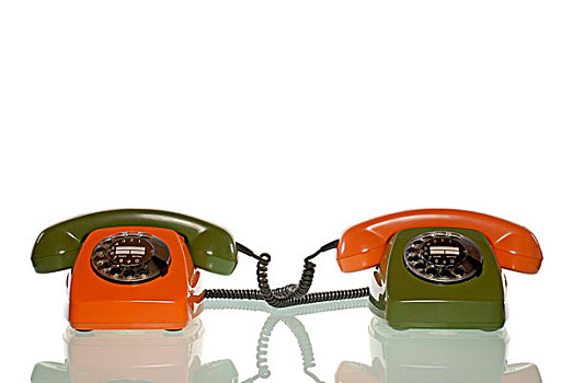 橙色,绿色,电话,听筒,颠倒,彩色