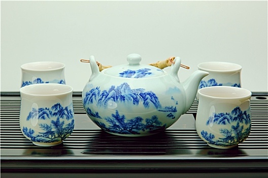 蓝色,白色,瓷器,茶