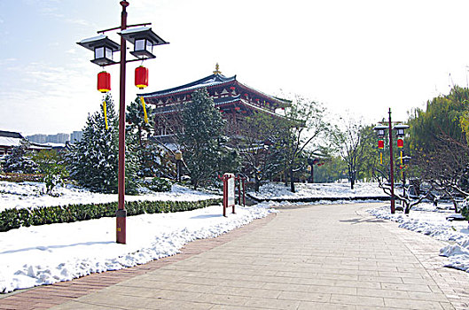 陕西西安大唐芙蓉园雪景