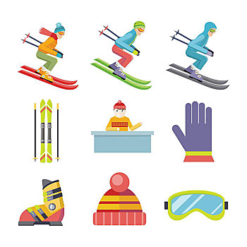 冬季运动,矢量,象征,设计,男人,滑雪,滑动,帽子,护目镜,手套,靴子,招待,寒冷,季节,娱乐,运动,标识