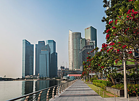 码头,湾,水岸,散步场所,金融区,摩天大楼,新加坡,亚洲