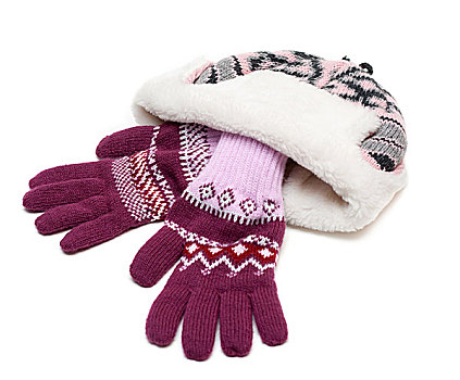 冬天,帽子,毛皮,紫色,手套