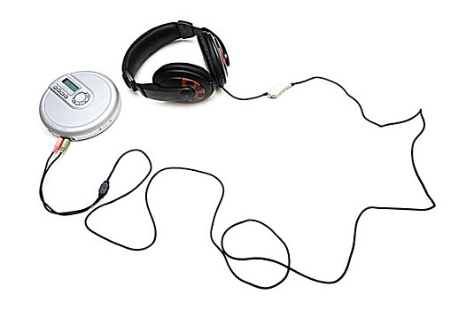 cd播放器,耳机,隔绝,白色背景