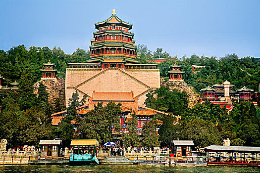北京,中国,亭子,佛教,芳香,颐和园,正面,昆明湖