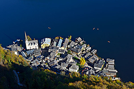 哈尔斯塔特,湖,俯视,上奥地利州,奥地利,欧洲