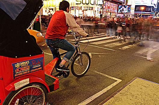 人力车,自行车,时代广场,42街,纽约,美国