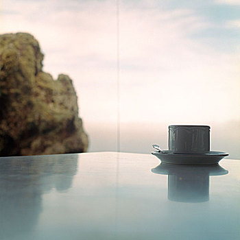 抽象,图像,角,白色,桌子,窗户,石头,户外,杯子,碟,茶匙,右边,眺台,兰索罗特岛,2007年
