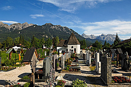 墓地,背影,山峦,怀尔高,上巴伐利亚,巴伐利亚,德国,欧洲